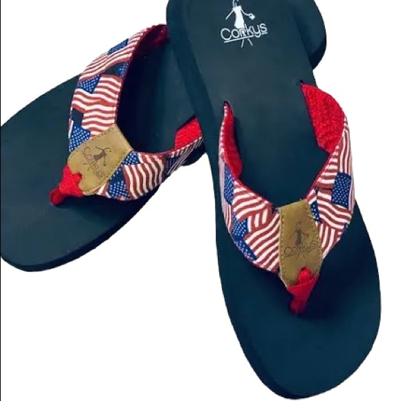Corkys Aquaholic American Flag Flip Flops - Picture 3 of 8